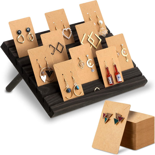 Blulu 31 Pack Wooden Earring Display Stand 7 Slots jewelry Display Holder with Earring Card for Selling Vendors Retail Show