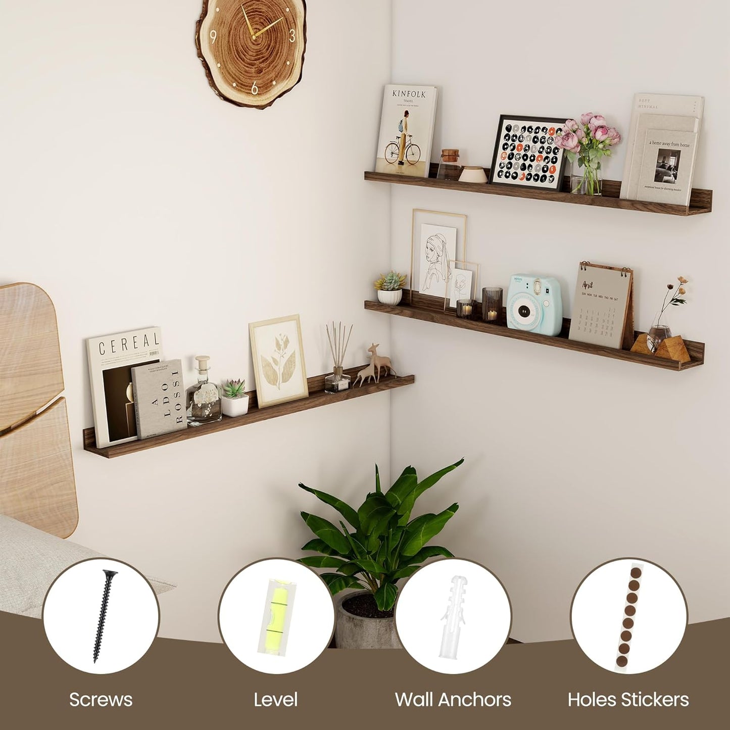 Axeman Floating Shelves for Wall - Picture Ledge Shelf Set of 2-36 Inch Floating Shelves with Lip - Walnut Picture Shelf for Wall with Ledge - Photo Ledge Shelves for Pictures Nursery Books