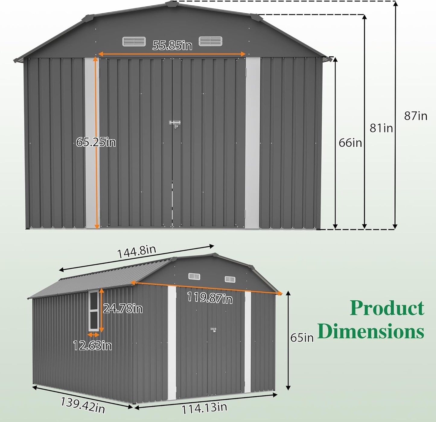 Large Outdoor Storage Shed, 10' X 12' Metal Galvanized Steel Garden Sheds with 4 Vents & 2 Windows, Utility Tool Shed for Backyard, Patio, Lawn,Gray