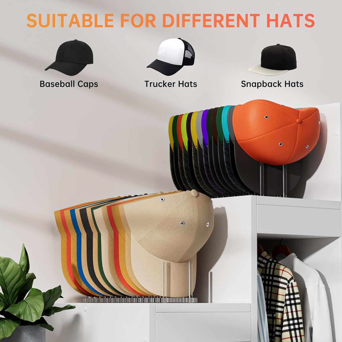 Kadolina Hat Organizer for Baseball Caps, Acrylic Hat Rack for 14 Baseball Caps, Hat Holder Display and Organizer for Closet, Tabletop, Dressing Table
