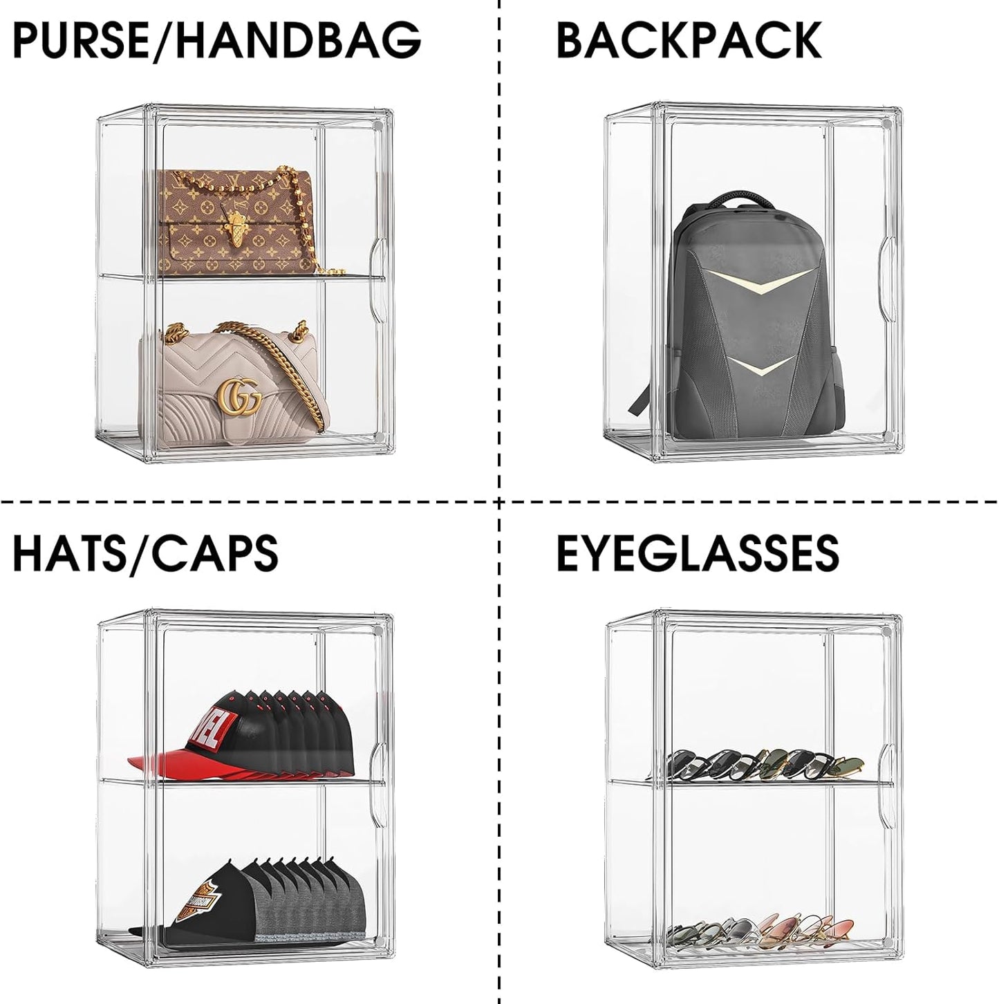 Clear Purse Organizer for Closet 1 Pack Clear Handbag Storage Organizer, Stackable Acrylic Display Case with Adjustable Divider for Purse, Handbag, Backpack, Wallet, Collectibles, XXX-Large