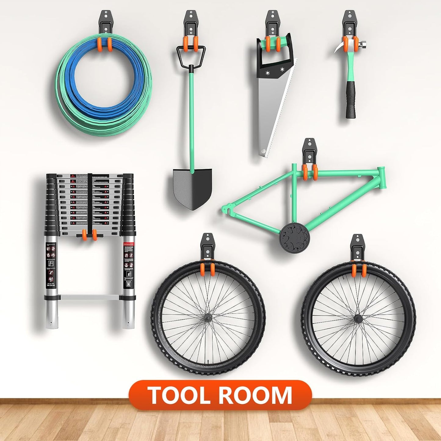 Garage Hooks with Anti-Slip Coating,Heavy Duty Wall Mount Storage Hooks for Hanging Bike,Hose,Ladder,Yard,Garden Tools (8 Pack Orange 4.7x2.6 inch)