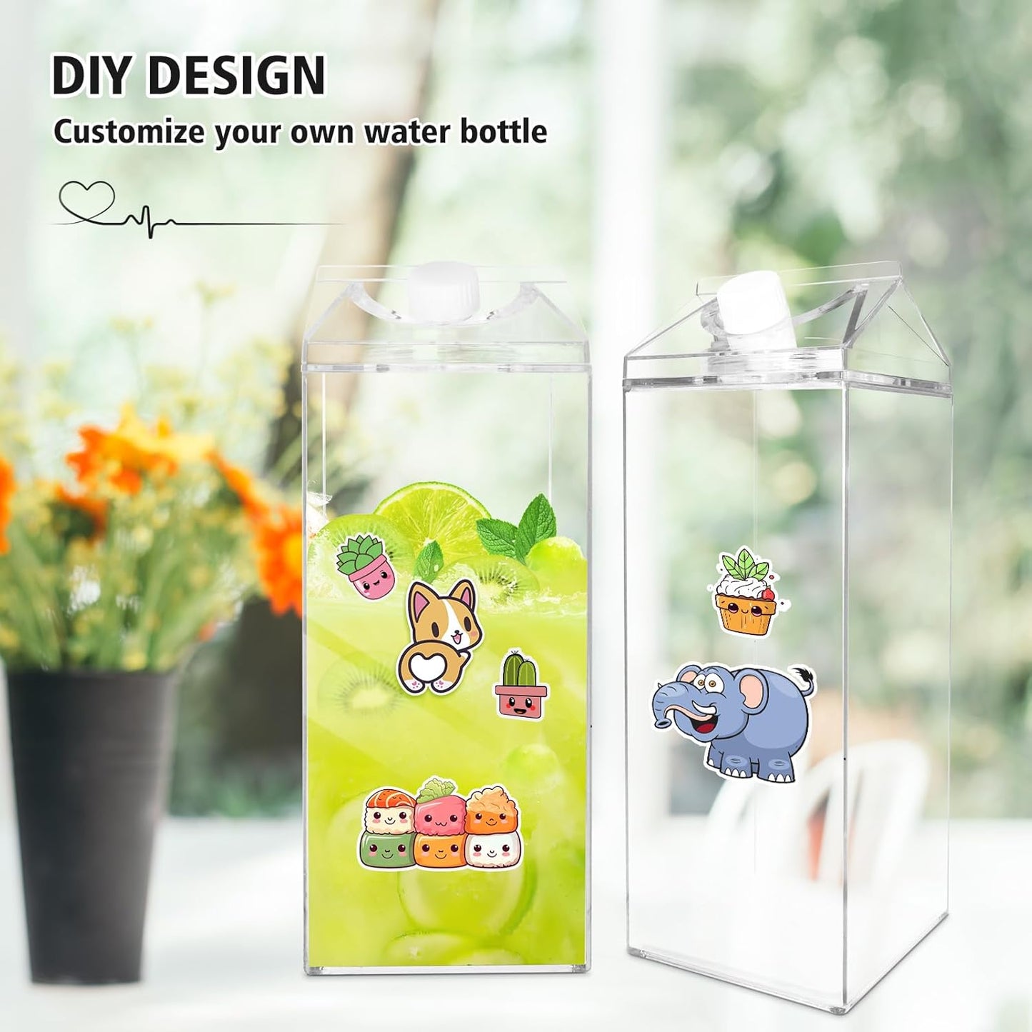64 Oz Large Clear Milk Carton Container Plastic Square Milk Water Bottle Milk Container for Refrigerator for Outdoor Climbing Tour or Camping (2 Pcs)