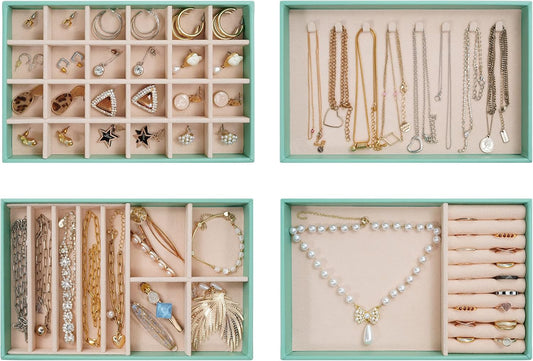 ProCase Stackable Jewelry Organizer Trays for Drawers, Jewelry Drawer Inserts Container Display Case Storage for Earring Necklace Rings Bracelet with Removable Dividers -Mint, 4 Layers