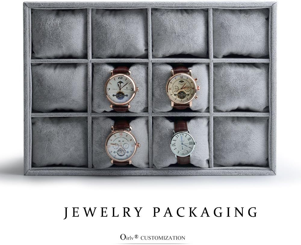 Oirlv Premium Velvet 12 Grid Jewelry Organizer Tray with Removable Pillow Watch Organizer Jewelry Tray Bracelet Bangle Watch Display Holder