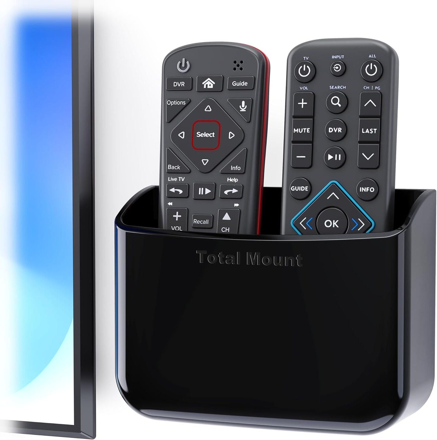 TotalMount Universal Remote Control Holder – Attaches to Wall or Back of TV – Compatible with All TV Remotes (Premium Black, Large)