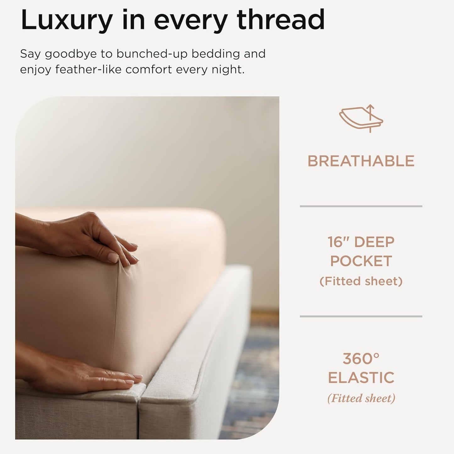 Threadmill Twin XL Sheet Sets | 656 Thread Count 100% Supima Cotton Sheets for Twin XL Mattress |Solid Sateen Twin XL Bed Sheets Set| 16” Deep Pocket | Soft Breathable 3-Piece Cooling Sheet Set |Beige