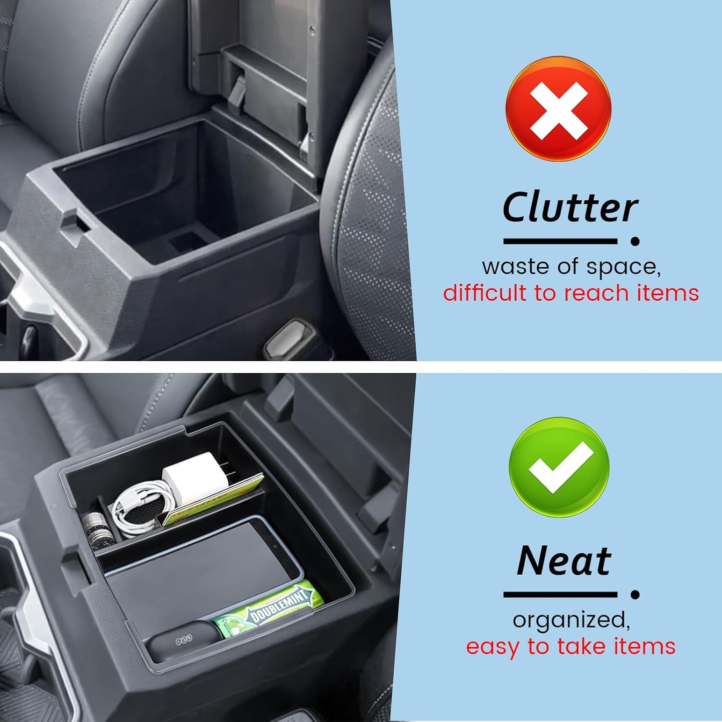 Center Console Organizer Compatible with 2024 2025 Toyota Tacoma Console Armrest Storage Box Interior Insert Storage Tray Secondary Accessories