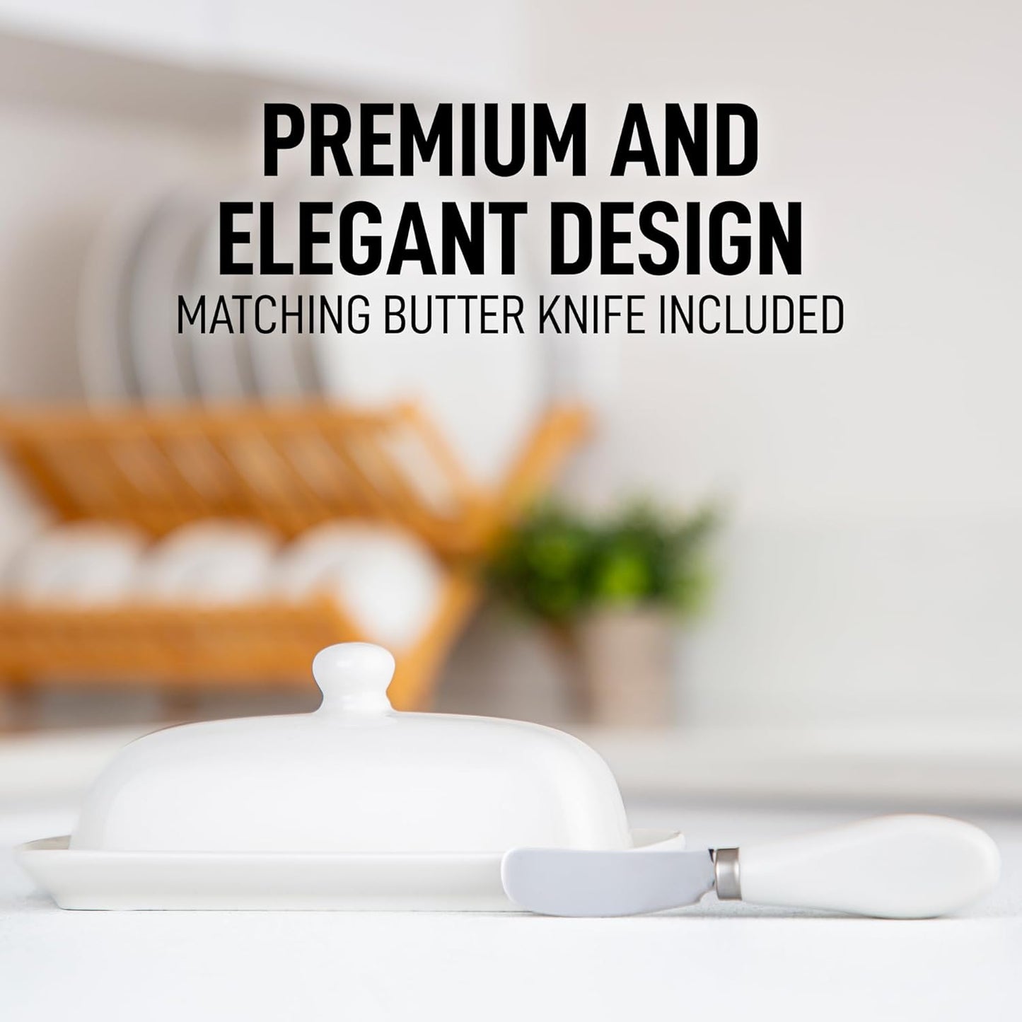 Zulay Kitchen Butter Dish With Lid For Countertop - Porcelain White, Ceramic Butter Dish with Knob Handle Great for Cooking - Elegant Design Butter Holder - Durable & Sturdy Butter Keeper - White