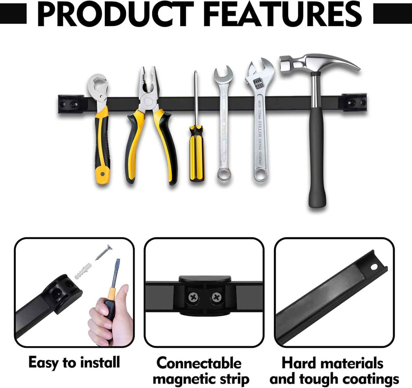 12" Magnetic Tool Holder, 5 Packs Storage Strips Tool Magnet Bar PVC Coated for Garage Organizer Mounted Hanging Strip,Heavy Duty of Magnetic Holder Easy to Install
