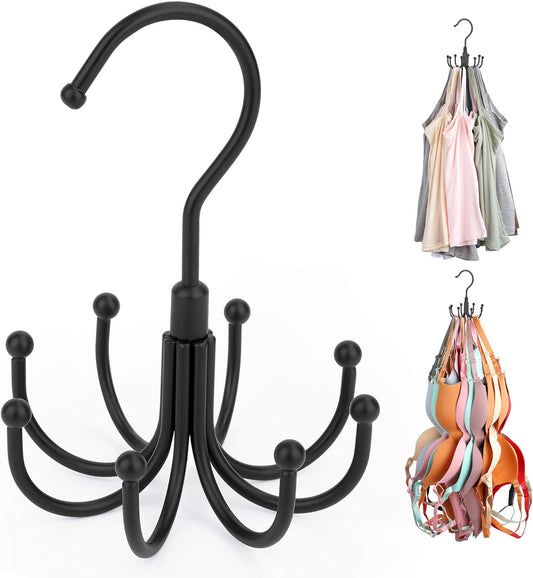 ZEDODIER Tank Top Hanger, Rotatable Bra Organzier for Closet, Max 24 Storage Capacity Sport Bras Holder, Metal Space Saving Closet Organizers and Storage, Black