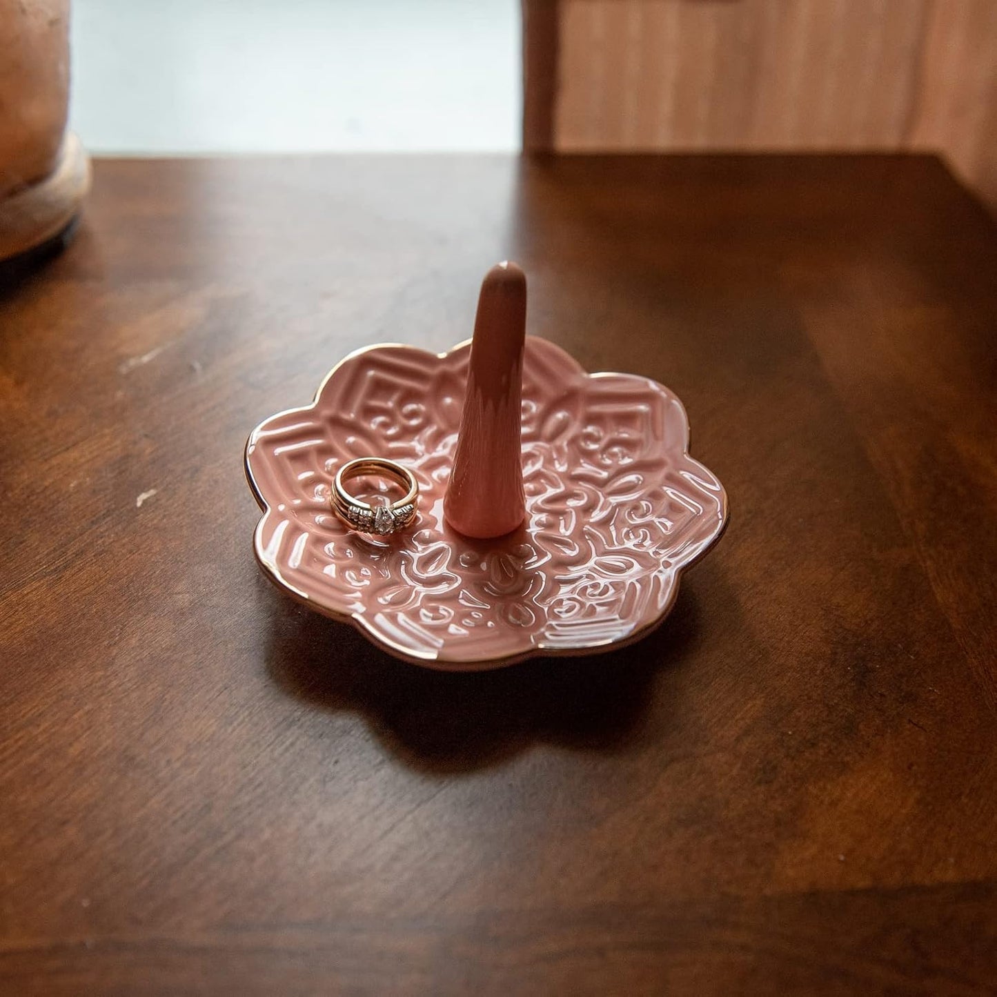Ceramic Pink Mandala Jewelry Holder Decorative Ring Holder/Trinket Tray Valentine's Day Engagement Wedding Birthday Gifts for Women Her
