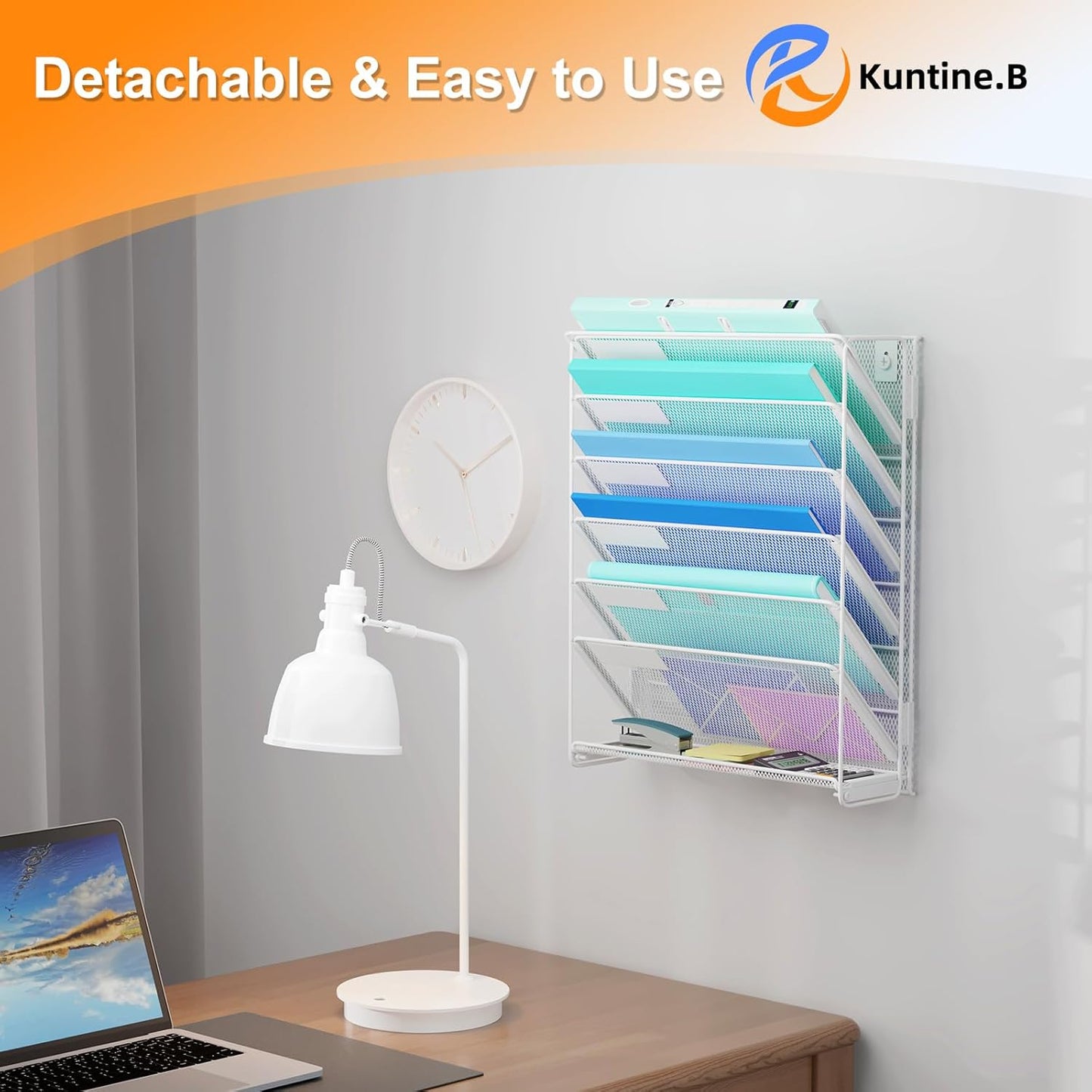 Kuntine.B Wall File Organizer Hanging Magazine Holder (White, 7 Tier 2 Pack)