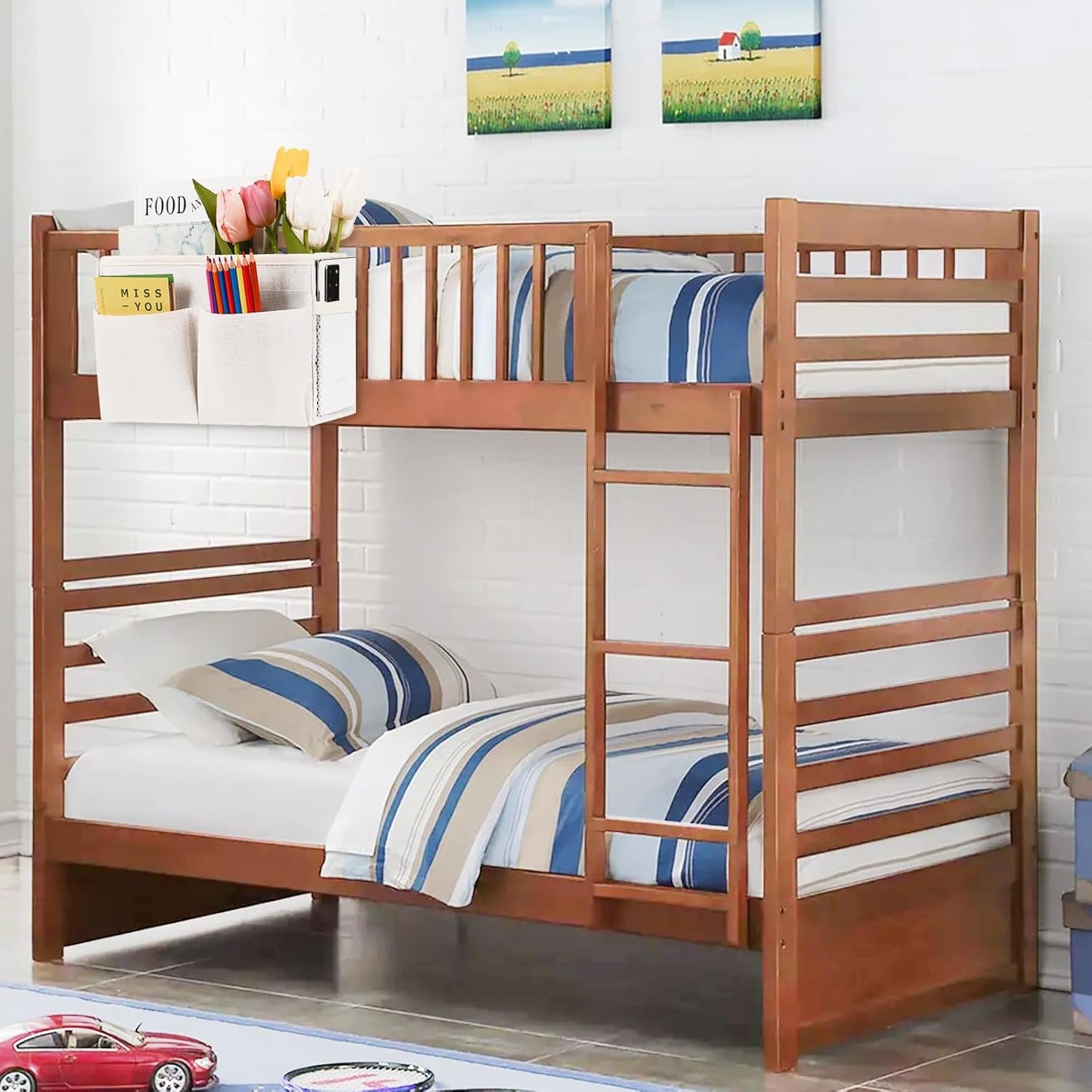 Bedside Caddy White Bedside Hanging Storage Basket Bed Caddy for Headboards Bunk Dorm Rooms Crib Beds Rails Organizer (White)