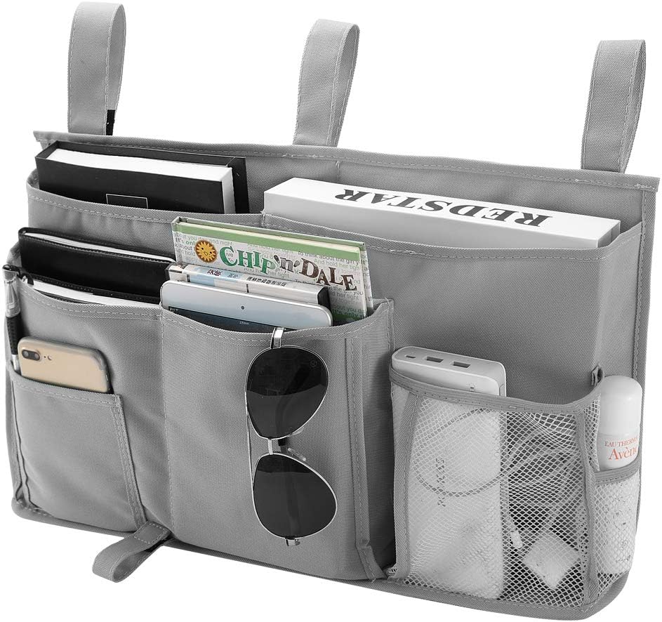Bseash Bunk Bed Organizer, Bedside Caddy Hanging Bed Organizer Storage Bag 8 Pockets, for College Dorm Rooms Bed, Hospital Bed, Baby Bed Rails, 600D Oxford Cloth (Gray)
