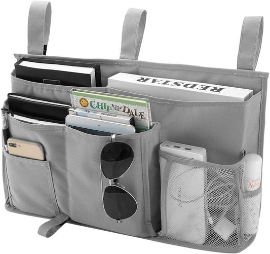 Bseash Bunk Bed Organizer, Bedside Caddy Hanging Bed Organizer Storage Bag 8 Pockets, for College Dorm Rooms Bed, Hospital Bed, Baby Bed Rails, 600D Oxford Cloth (Gray)