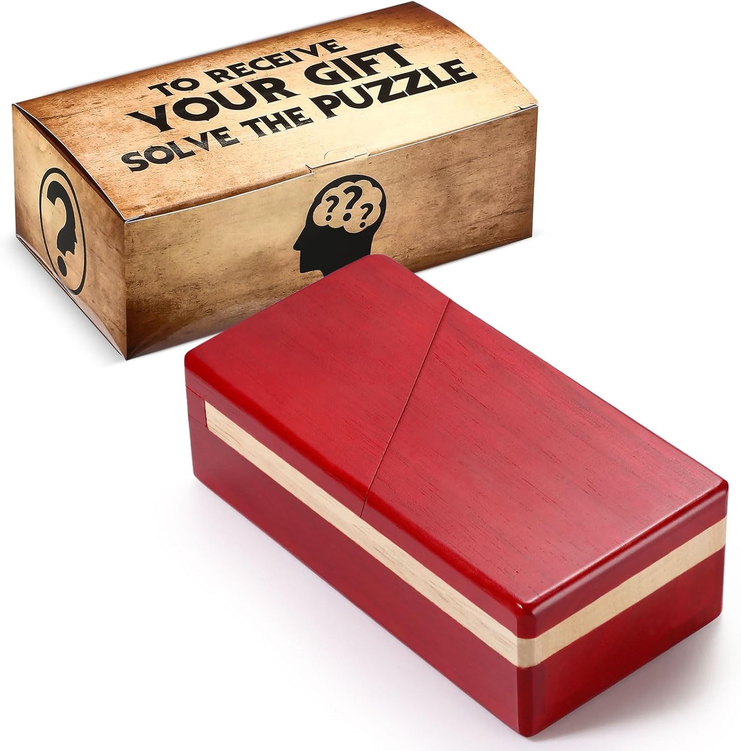 Gejoy Secret Puzzle Box Cash Gift Wooden Puzzle Box for Adults Brain Teaser Wooden with Hidden Compartments for Christmas Cash Gift(Red,15.5 x 8.4 x 5 cm,Classical)