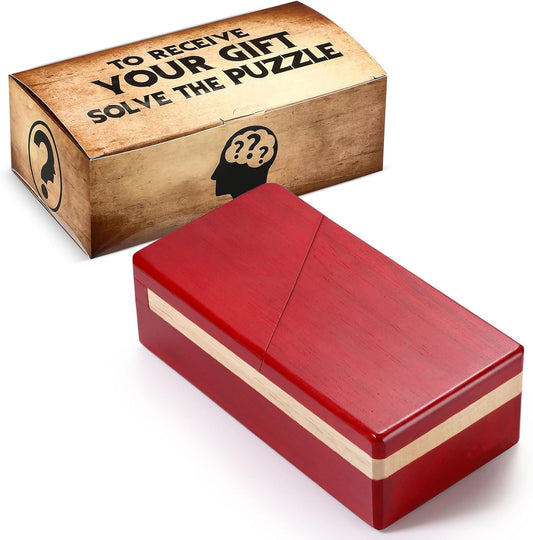 Gejoy Secret Puzzle Box Cash Gift Wooden Puzzle Box for Adults Brain Teaser Wooden with Hidden Compartments for Christmas Cash Gift(Red,15.5 x 8.4 x 5 cm,Classical)
