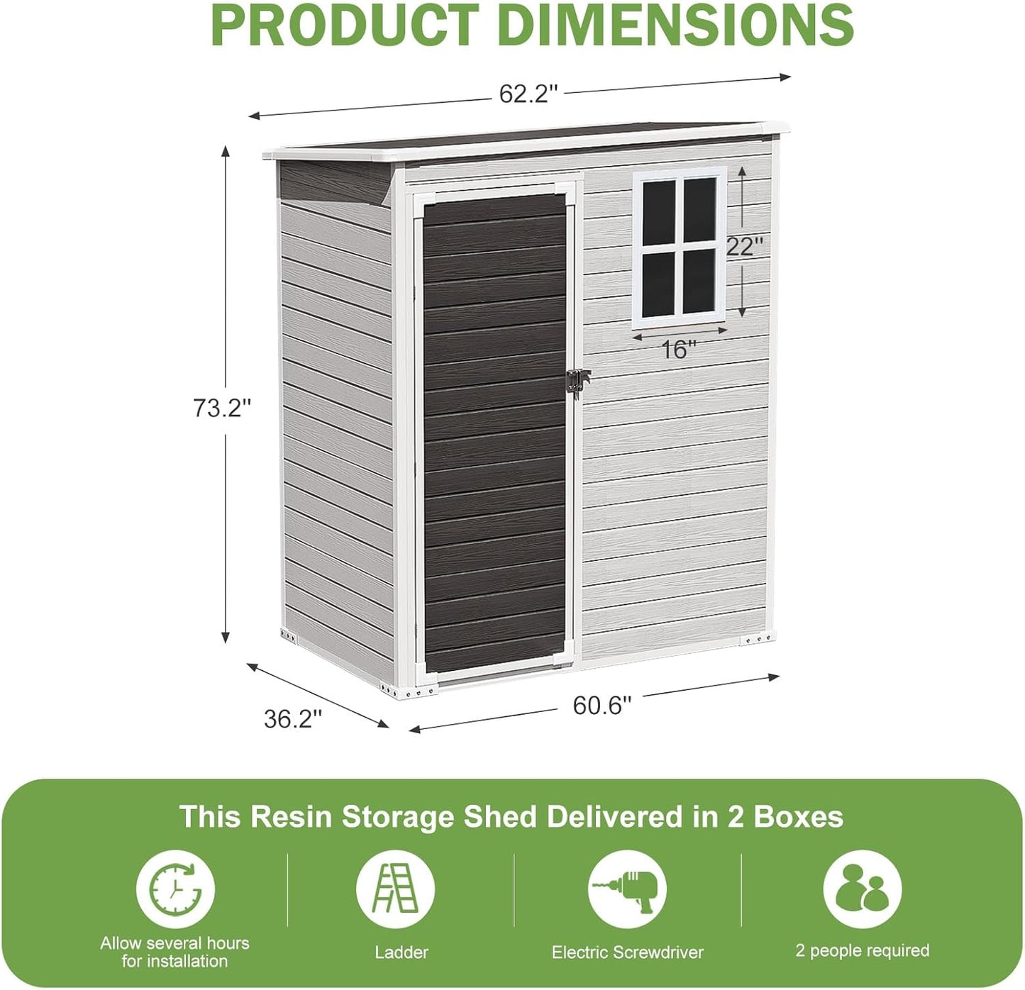 5x3 FT Outdoor Storage Shed, Waterproof Thicker Small Resin Shed with Floor & Lockable Door & Window & Vents, Plastic Tool Shed for Backyard, Patio, Poolside, Outside, Dove Grey