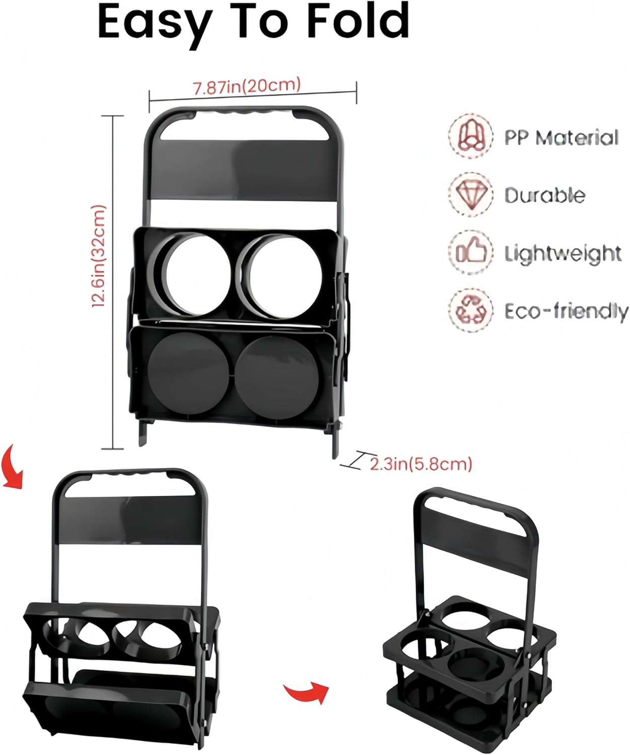 Foldable Beer Carrier 2/4/6 Pack, Heavy-Duty Plastic Drink Caddy, Portable Beverage Tote with Handle,cup carriers (pink, 4 cups)