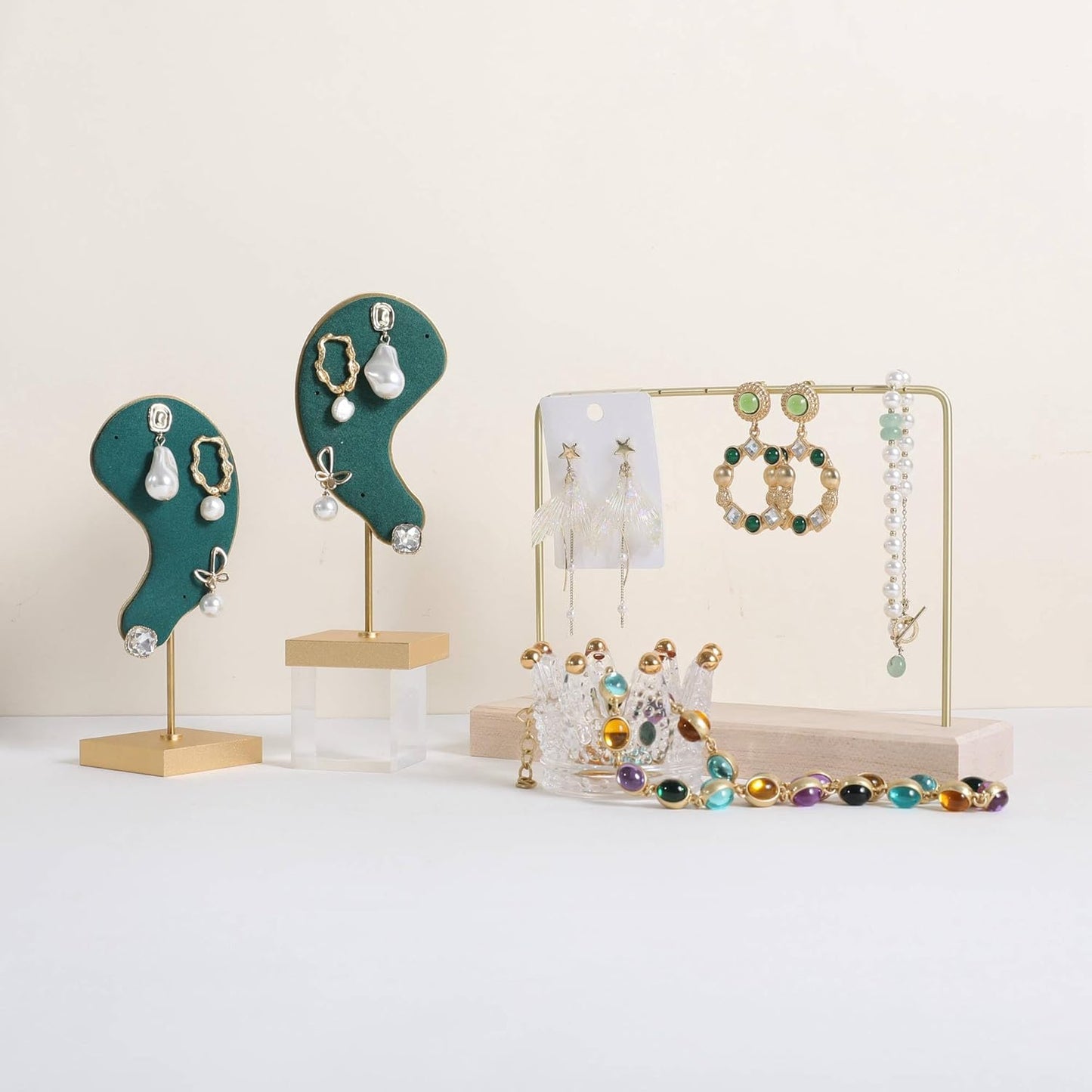 GemeShou Maple Earring holder for selling, Brass earring stands and displays for show, Wood Jewelry Storage hanging shelf for Girl Woman【U Shelf-Maple】