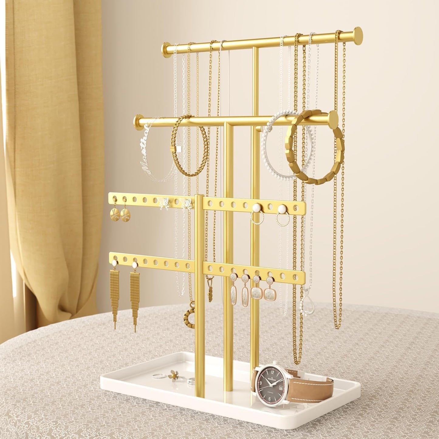 3 Tier Jewelry Holder Organizer, Necklace Display Stand, Height Adjustable Jewelry Tower for All Earrings, Bracelets, Watches, Rings