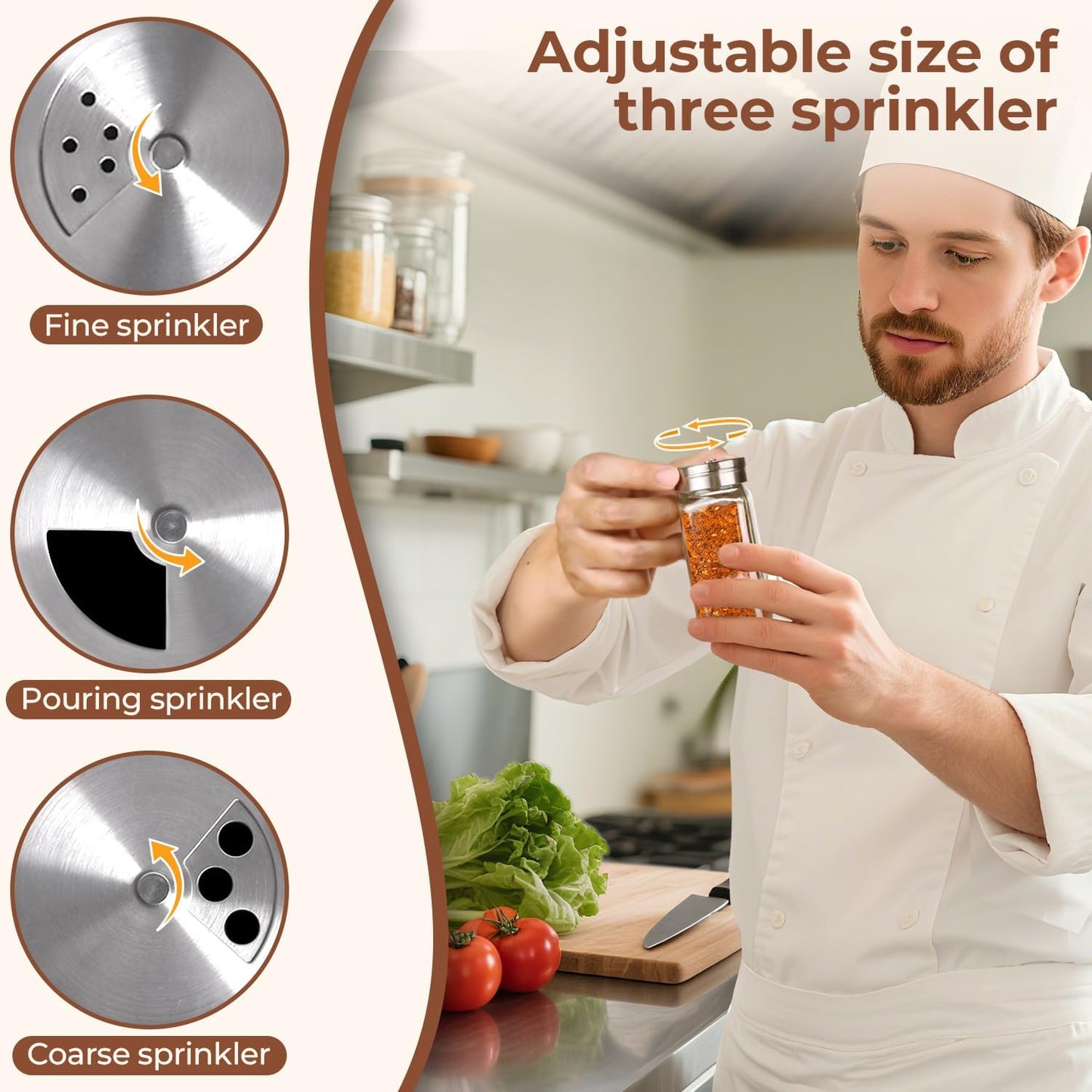 ComSaf Spice Jars with Shaker lids Adjustable, 4oz 24PCS，45 Labels, Comdiment Jars Set, Empty Spice Containers and Square Ingredient Bottles for Kitchen and Seasoning, Bulk Salt and Pepper Shaker Set