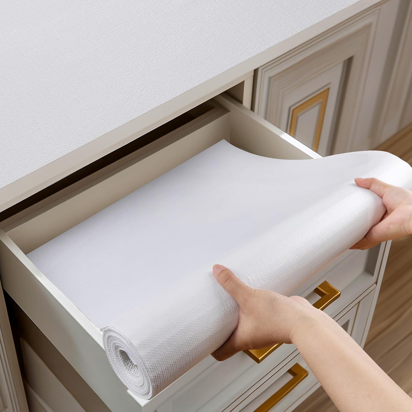 Shelf and Drawer Liner for Kitchen Cabinets Non-Adhesive, Strong Grip Non-Slip Thickened Cabinet Liners for Shelves, Waterproof Mats for Dresser Cupboard, White, 24 in x 20 Feet