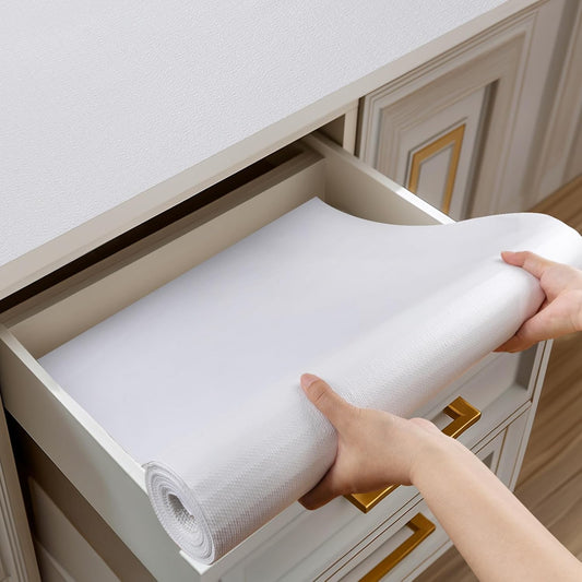 Shelf and Drawer Liner for Kitchen Cabinets Non-Adhesive, Strong Grip Non-Slip Thickened Cabinet Liners for Shelves, Waterproof Mats for Dresser Cupboard, White, 24 in x 20 Feet