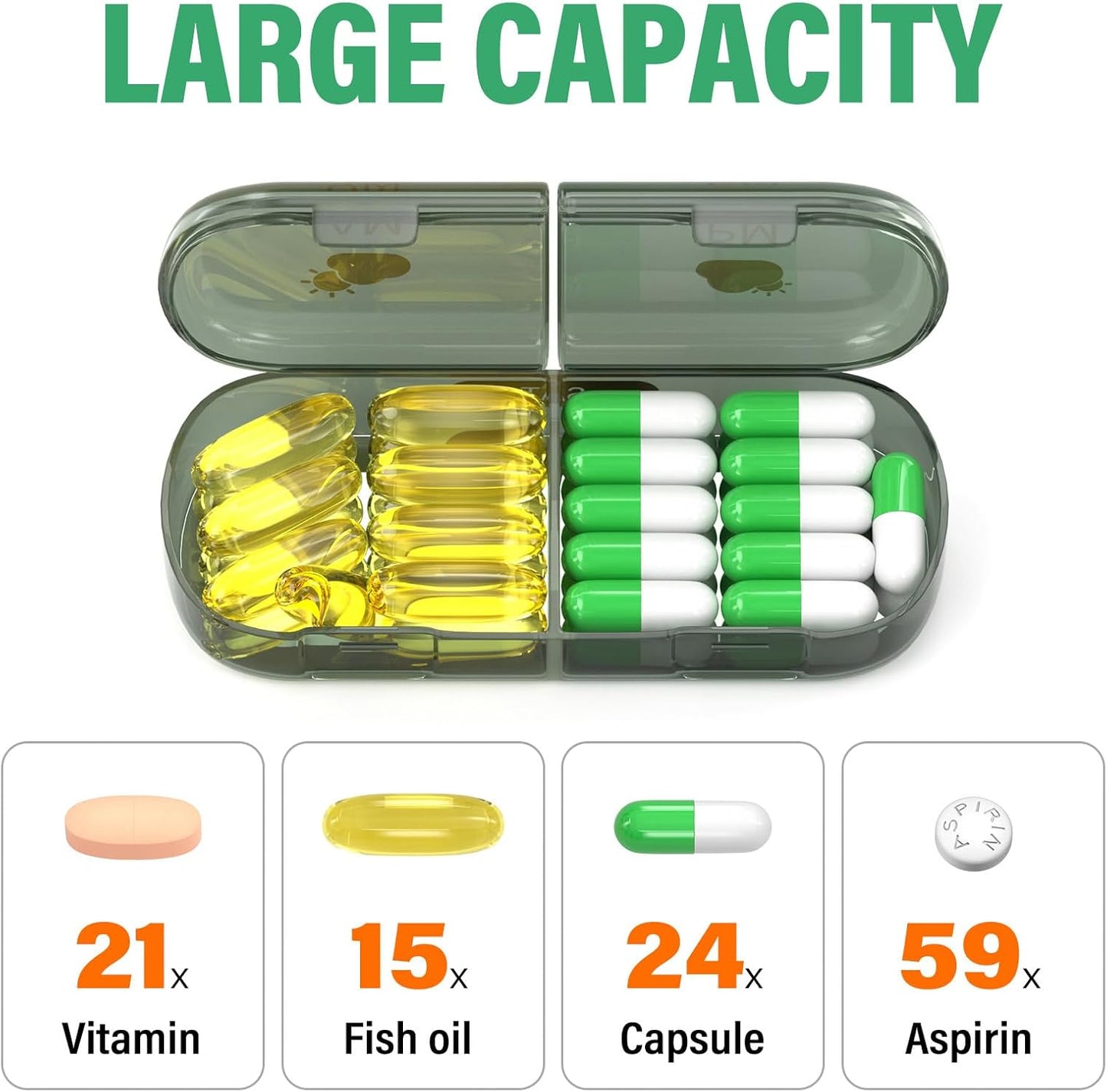 Weekly Pill Organizer 2 Times a Day, 7 Day Pill Box 2 Times, Portable for Travel Pill Case for Pills/Vitamin/Fish Oil/Medication/Supplements (2x7 Black)