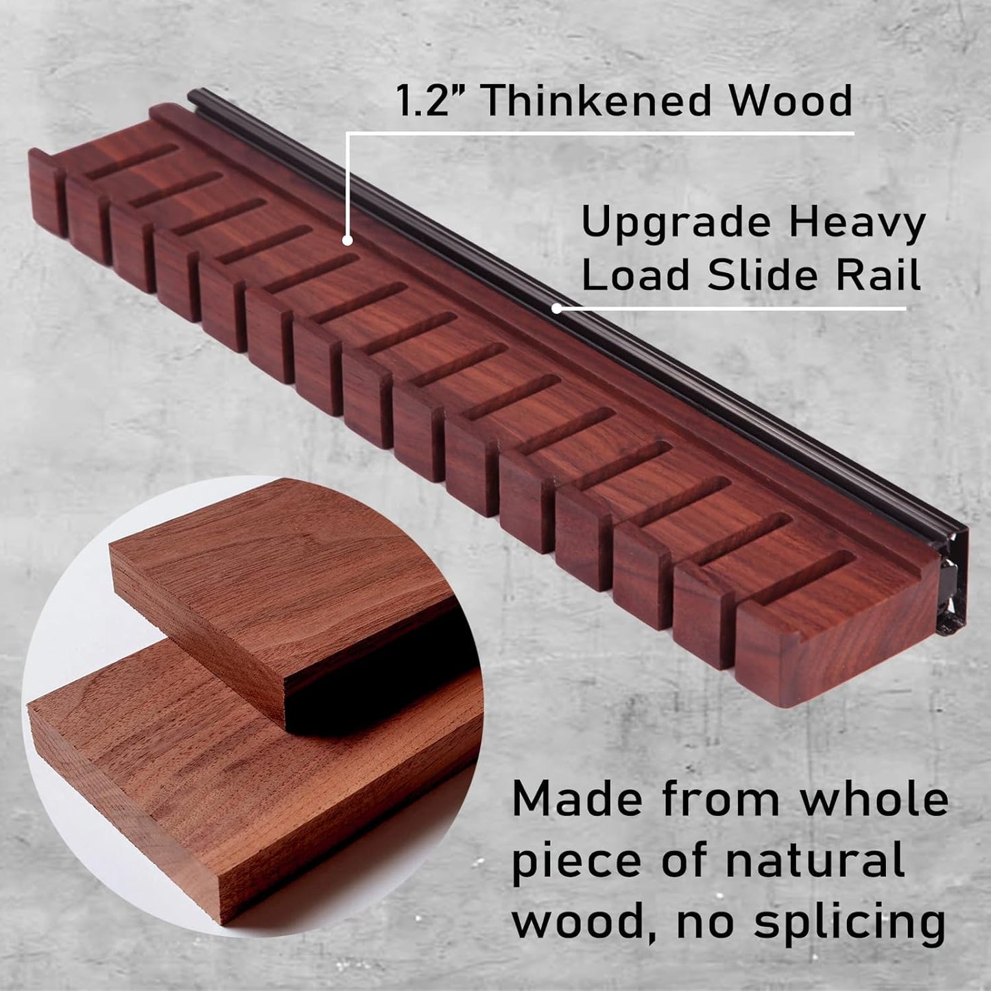 14 Belts Walnut Wood Belt Holder with Slide, Left or Right Slide Flexible Install Belt-Rack, Belt Hanger for Closet, Space Saving Belts Storage Organizer, Gift for Men
