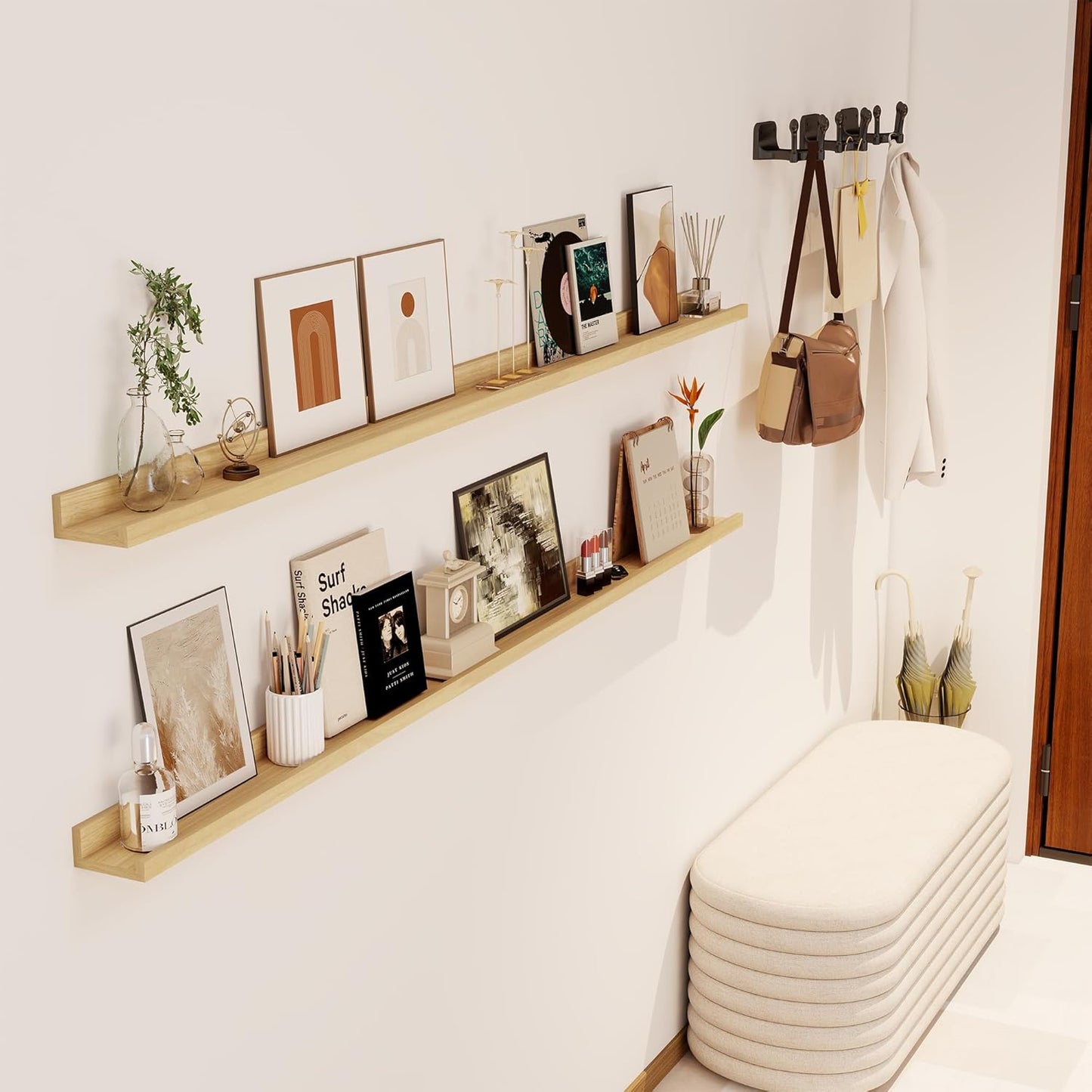 Axeman Oak Floating Shelves | 72 Inch Picture Ledge Shelf Set of 2 | Rustic Oak Picture Shelf for Wall with Ledge | Wall Shelves with Lip | Photo Ledge Shelves for Books Album Records