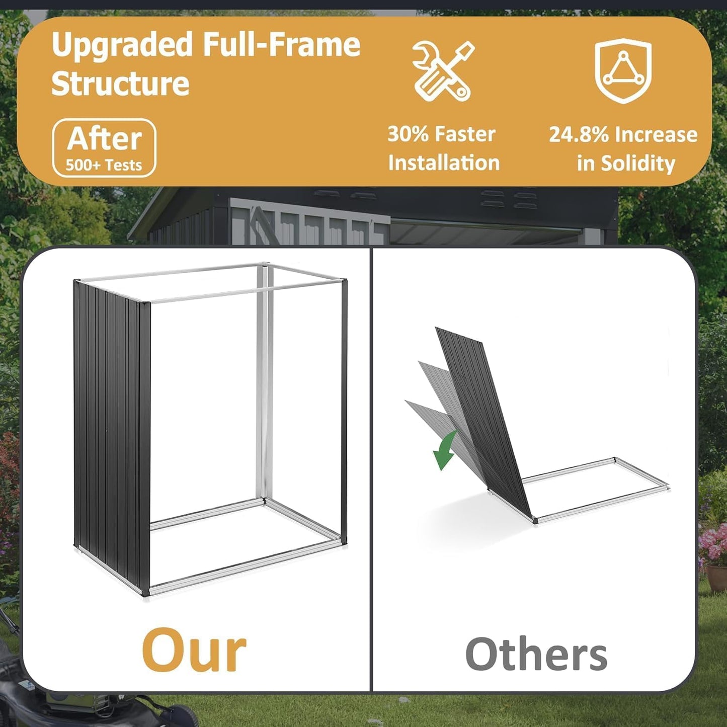 Polar Aurora Outdoor Storage Shed, Metal Garden Shed with with Updated Frame Structure, Tool Sheds for Backyard Garden Patio Lawn (Black, 5x3 FT)
