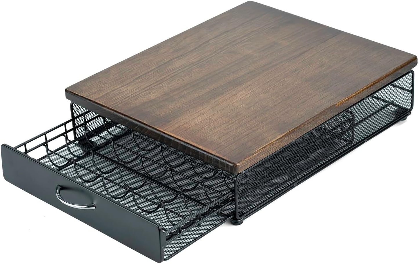 for Vertuo Coffee Capsule Storage Drawer Compatible with Nespresso Vertuoline Pods Holder Metal and Wood Top Organizer (can hold 50 Pods)