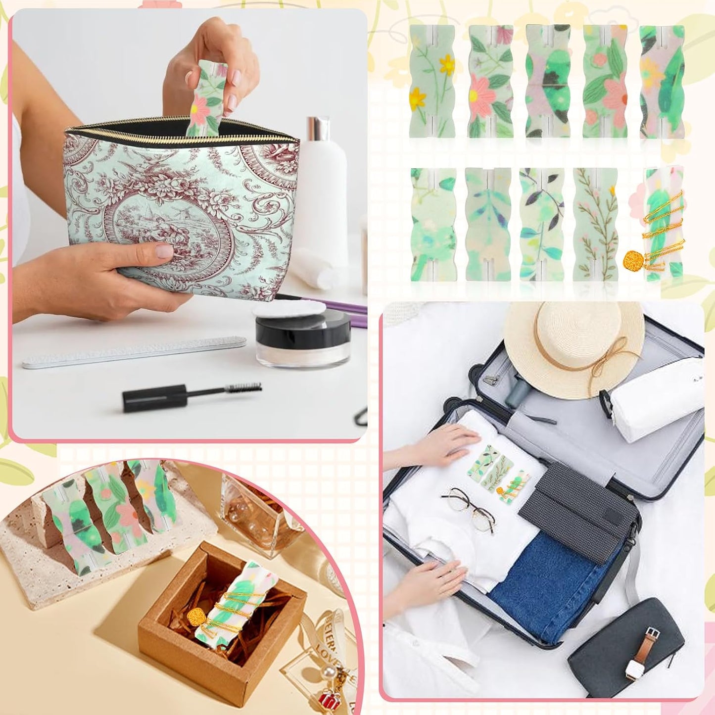 10pcs Tangle-Free Jewelry Organizer, Universal Necklace Display Card Holder, Portable Reusable Necklaces Containers Travel Organizer (Green Leaves)