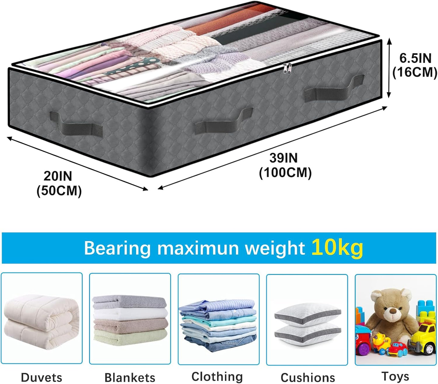 2 Pack Under Bed Storage, 90L Collapsible Closet Containers Organizers and Under Bed Storage Bins, Underbed Storage Bags for Wrapping Paper, Blanket, Towels, Clothes, Comforter, Sweaters, Linen Sheets