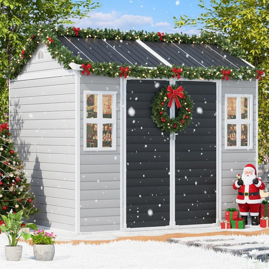 8x6 Shed Plastic Outdoor Storage with Floor Included, Waterproof Lockable Garden Shed Resin Tool Shed Cabinet