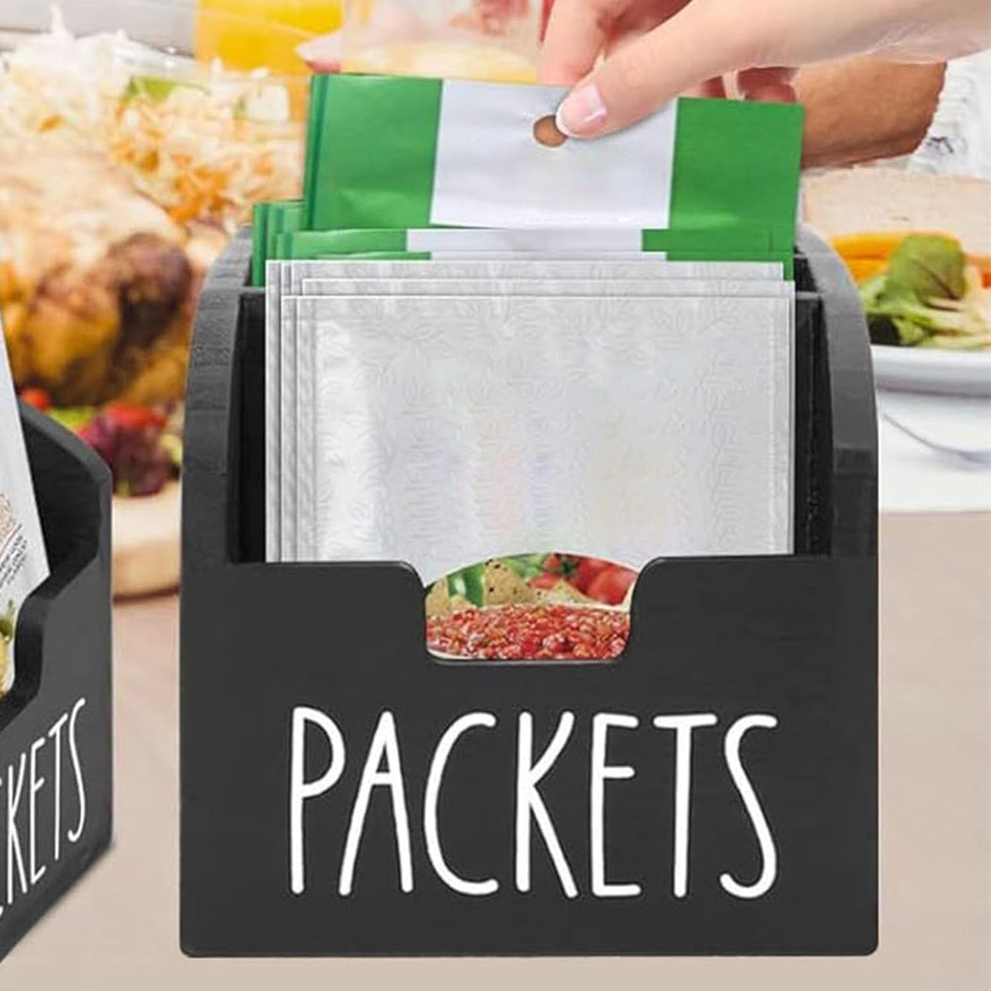 Snack Packet Organizer Box - Snack Organizer, Kitchen Countertop Storage, Portion Control Bin for Pantry | Declutter Drawer Organizers for Ramen Seasoning, taco bel Sauce, Chipotle, Crea
