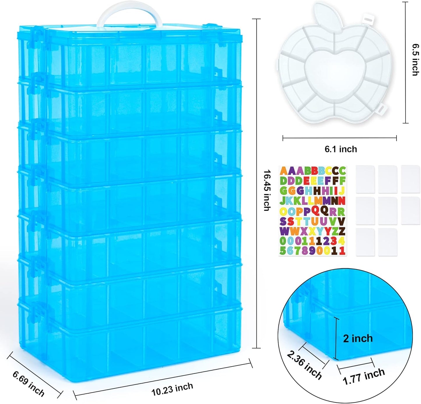 INSCRAFT 7 Layers Stackable Storage Container, 70 Adjustable Compartments (Blue) Stackable Storage Container, Perfect for Kids Toys, Art Crafts, Jewelry, Supplies, Mini Case & Letter Sticker Included