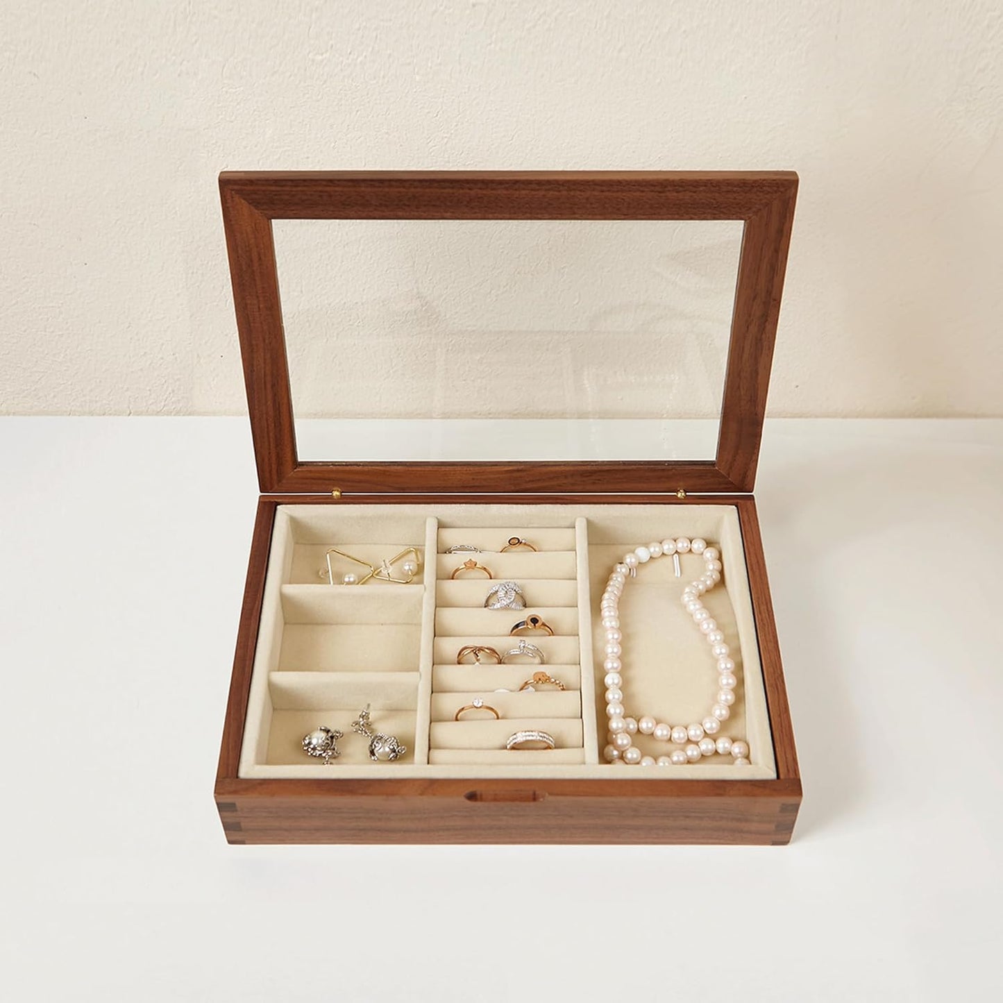 YESWOOD Jewelry Box Organizer, North America Black Walnut Wood Jewelry Boxes for Women for Storage & Display of Necklaces, Rings, Earrings, and Bracelets