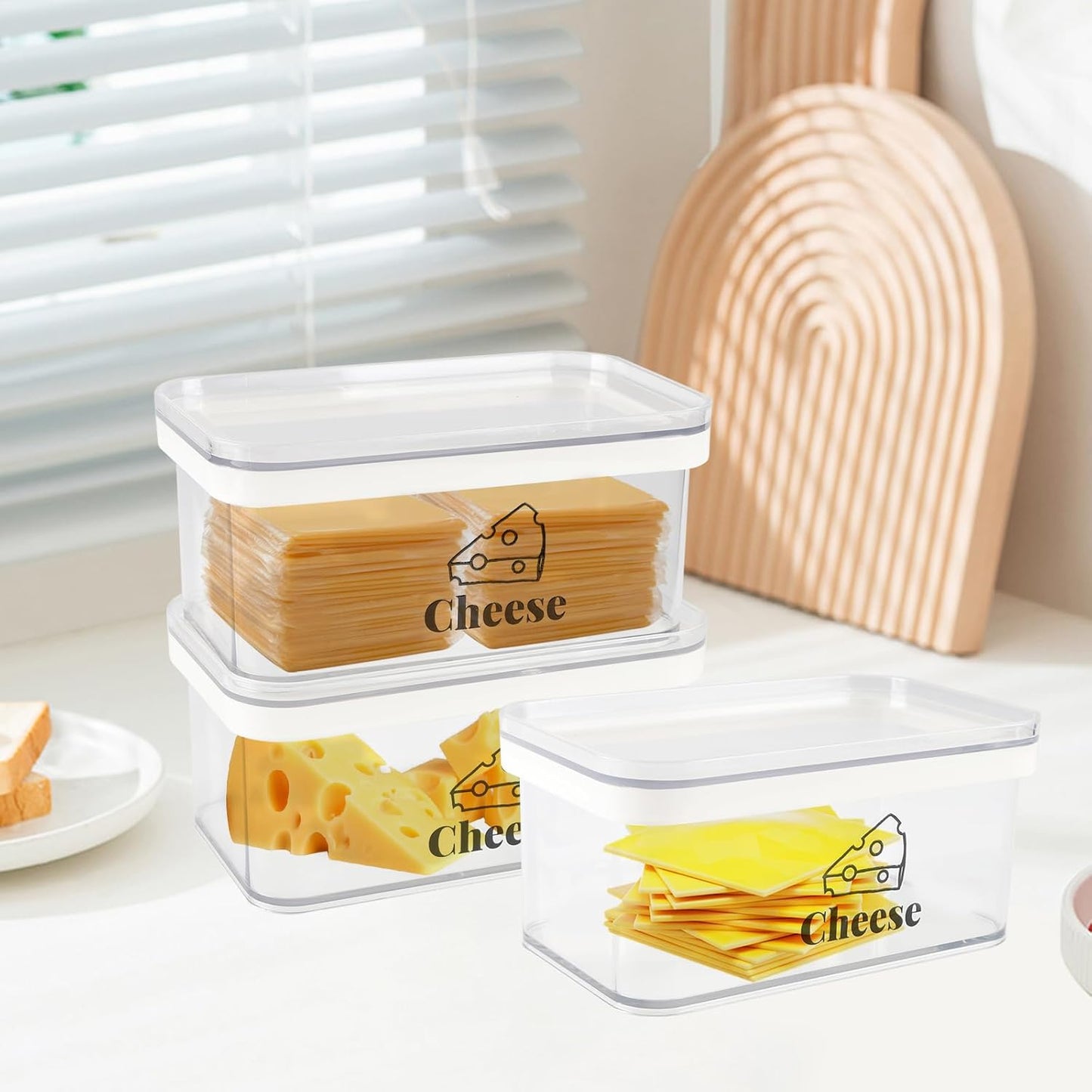 Cheese Container for Refrigerator 3 Pack,Shredded Cheese Storage Container With Lids,BPA-Free Deli Meat Storage Containers,Cream Cheeses,Fridge Organizers and Storage for Slice Cheeses Holder
