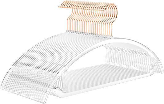 MIZGI Premium Clear Hangers (Pack of 50) Heavyduty-Acrylic No Shoulder Bump Suit Hangers - Space Saving Clothes Hangers,Rounded Hanger for Coat,Sweater,Jackets,Pants