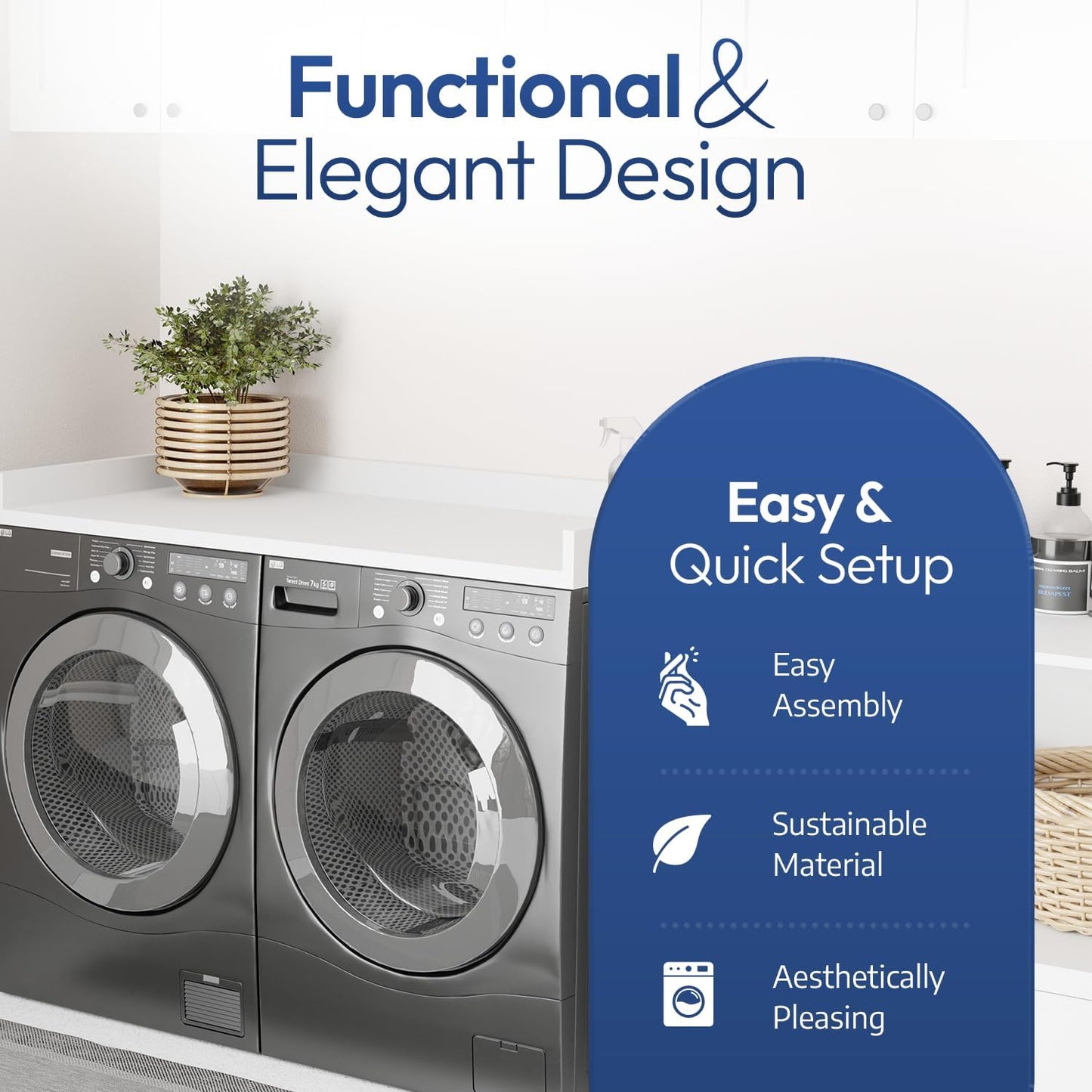 OfficeSimpli Large Washer Dryer Countertop 30 x 58 - Made in USA - Heavy-Duty Laundry Countertop Over Washer and Dryer, Laundry Room Countertop Organization Solution with Non-Slip Pads, Glacier White