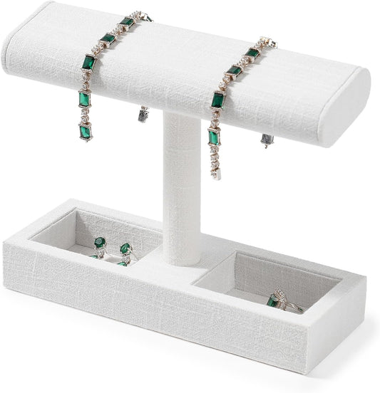 Oirlv Linen T-Bar Watch Display Stand Jewelry Display Props Jewelry Organizer Holder for Watch Bracelet Ring Earrings (Creamy-white,Linen)