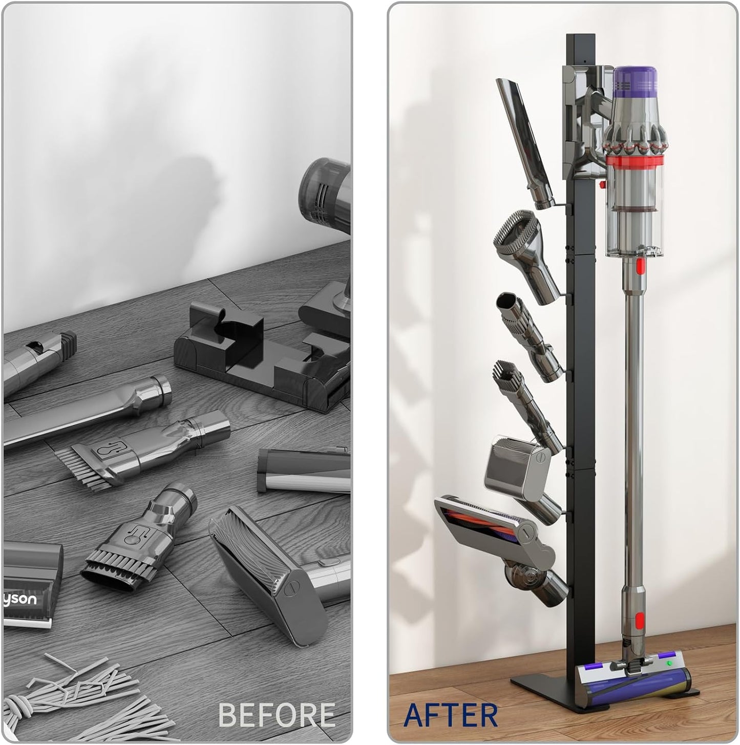 MOOPHY Vacuum Stand for Dyson V15 V12 V11 V10 V8 V7 V6, Stable Metal Storage Holder Standing Dock Station for Dyson Handheld Cordless Vacuum Cleaner & Accessories, 6 Hooks