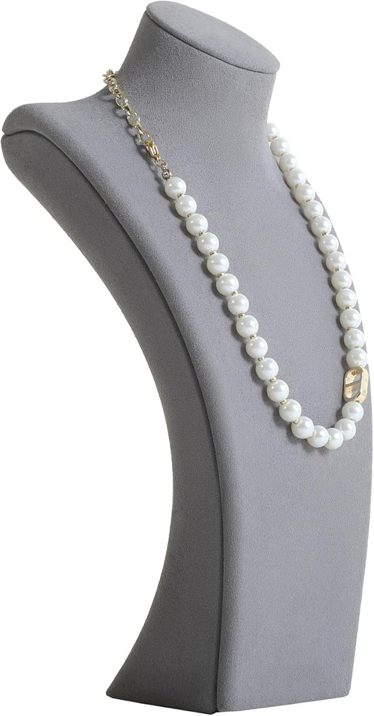 GemeShou Grey necklace storage organizer for sale, Velvet necklace holder stand, jewelry bust display stands, Jewelry Mannequin for Countertop, Showcase【Grey-Medium height 10.43 inch】