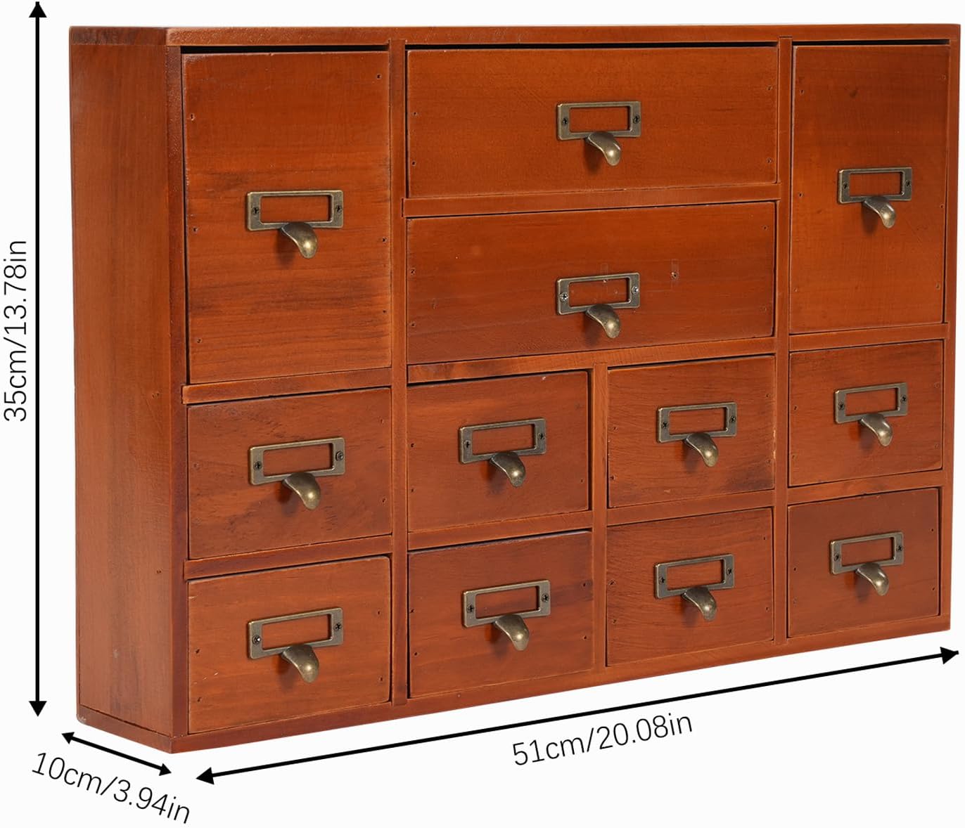 12-Drawer Wooden Storage Cabinet Organizer, Apothecary Cabinet Vintage Library Card Catalog Cabinets for Countertop Apothecary Tea Coffee Pod Storage (Brown)