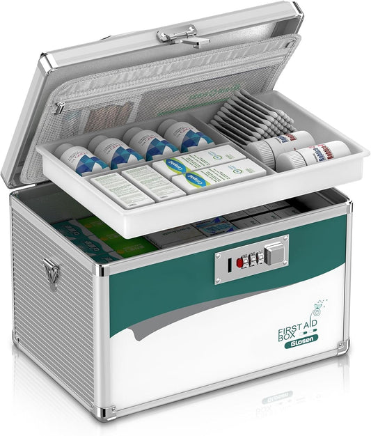 Glosen Medicine Lock Box with Combination Lock,Medication Lock box 【Medium 12 x 7.68 x 7.87 Inch】 Safe Lock Box,Medical Box Organizer