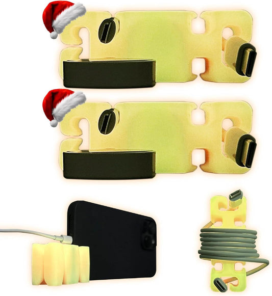 GlowBrick Stocking Stuffers for Adults Cord Management Weighted Cord Holder Cable Wrap Phone Stand - Glow-in-The-Dark Gadget Organizer for Nightstand. Gift for Men, Silicone. 2pk Glowing Orange