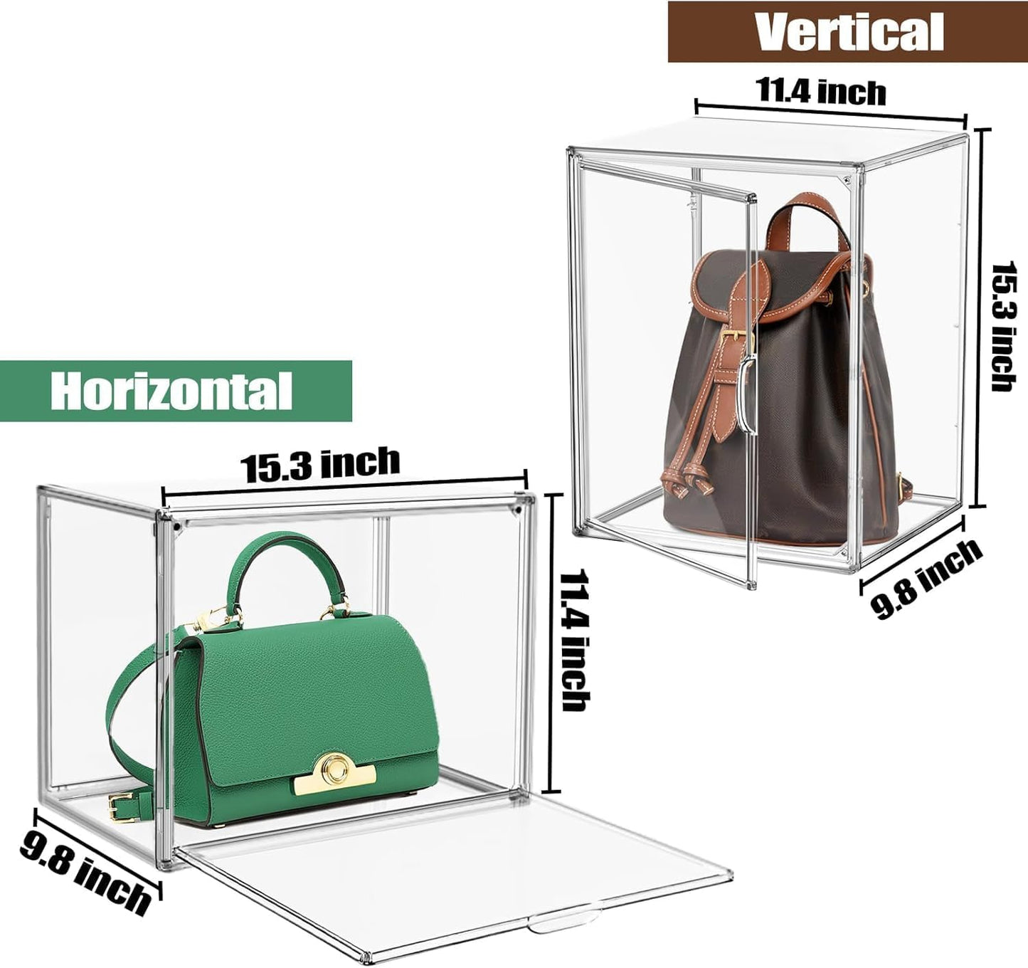 5 Pcs Super Large Acrylic Display Case Purse Handbag Storage Organizer for Closet Clear Stackable Bag Storage Boxes for Books, Boots, Collectibles, Cosmetic